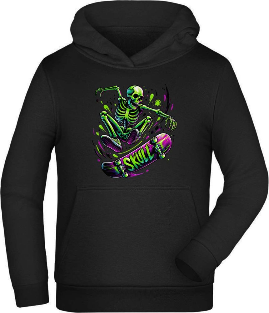 Skater Kids Hoodie - Jumping Skeleton Skateboarder i538